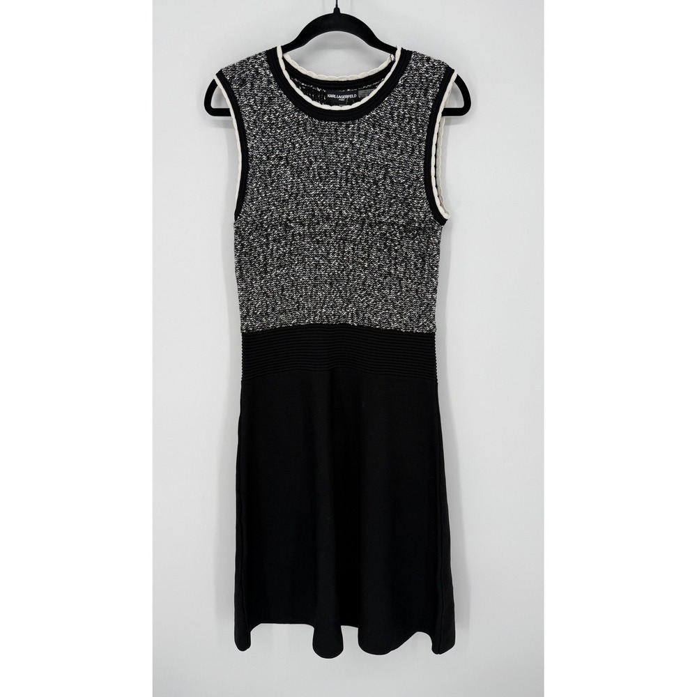 KARL‎ LAGERFELD HEDI SCALLOP DETAIL TWEED SWEATER DRESS NWT MEDIUM